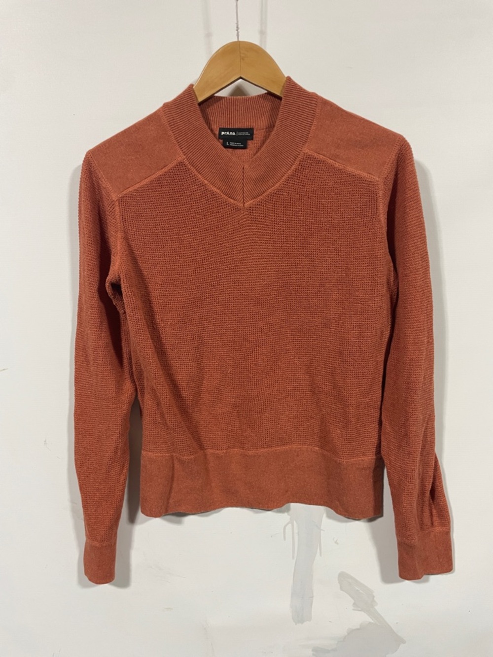 Prana organic cotton wool blend Women's Rust Orange V-Neck Knit Sweater
